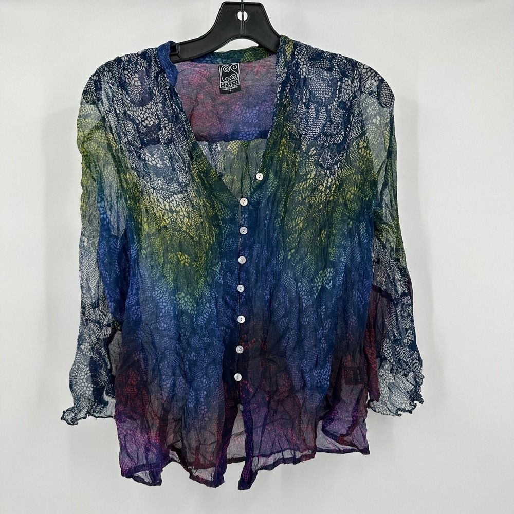 Womens Sheer Whimsigoth Top Size S Colorful Hippie Gypsy Romantic Ethereal